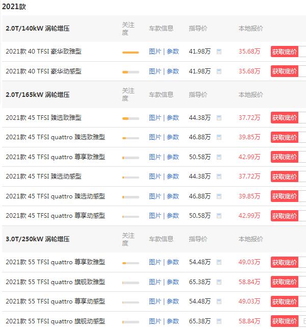 奥迪a6l新车报价2021款官方指导价 奥迪a6l官方指导价41万(车身长达5米)
